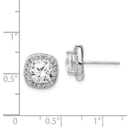 Sterling Silver Cheryl M Rhodium-Plated Rose-Cut And Brilliant-Cut Cz Square Halo Post Earrings