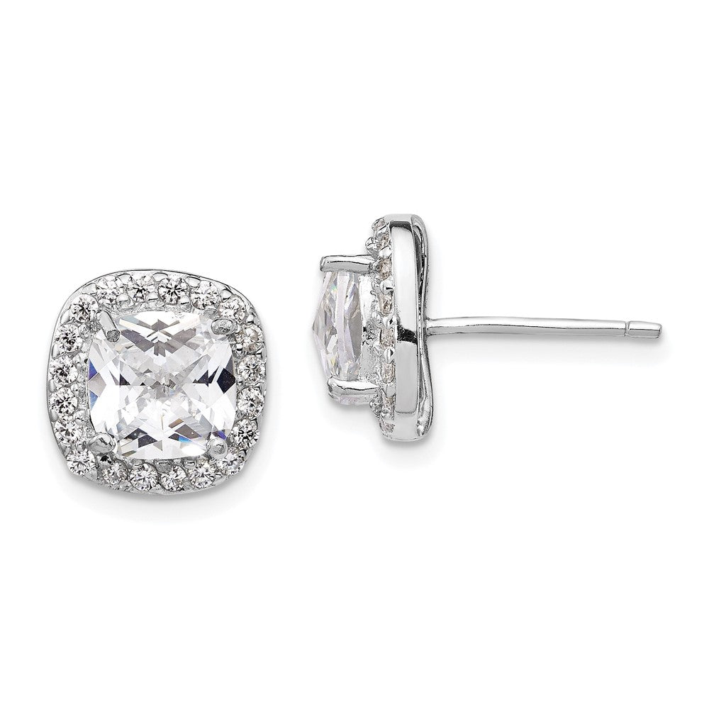 Sterling Silver Cheryl M Rhodium-Plated Rose-Cut And Brilliant-Cut Cz Square Halo Post Earrings