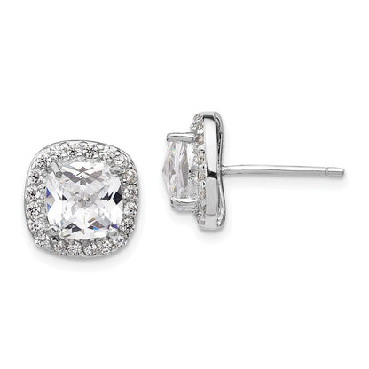 Sterling Silver Cheryl M Rhodium-Plated Rose-Cut And Brilliant-Cut Cz Square Halo Post Earrings