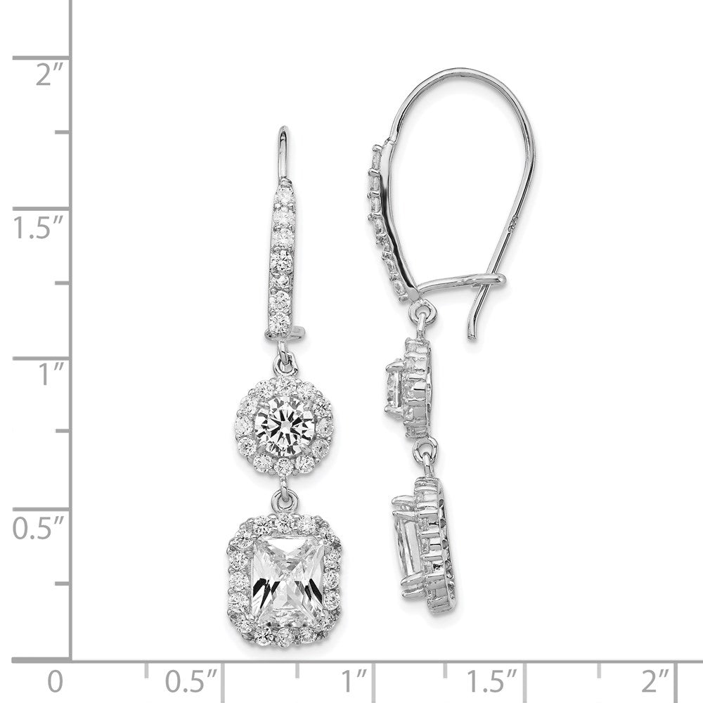 Sterling Silver Cheryl M Rhodium-Plated Elongated Cushion-Cut And Brilliant-Cut Cz Halo Kidney Wire Dangle Earrings