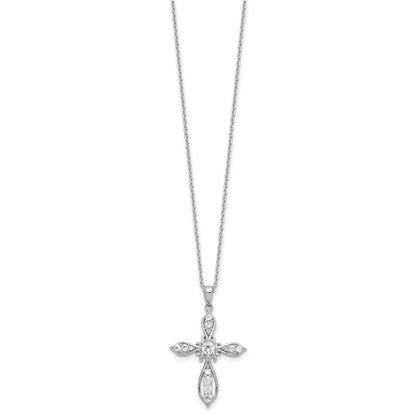 Sterling Silver Cheryl M Rhodium-Plated CZ Cross w/2in Ext. Necklace