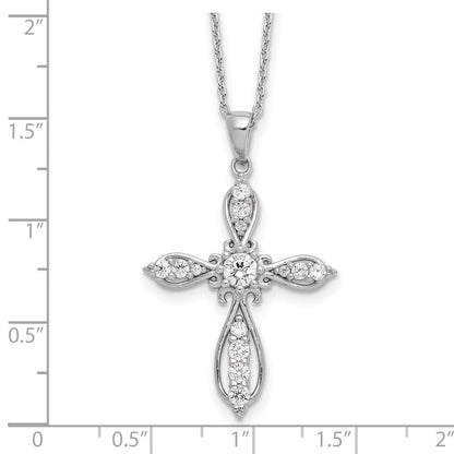 Sterling Silver Cheryl M Rhodium-Plated CZ Cross w/2in Ext. Necklace