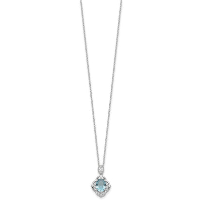 Sterling Silver Cheryl M Rhodium-Plated CZ & Blue Glass Necklace