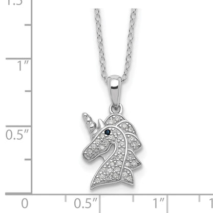 Sterling Silver Cheryl M Rhod-Pltd Black & White CZ Unicorn Necklace