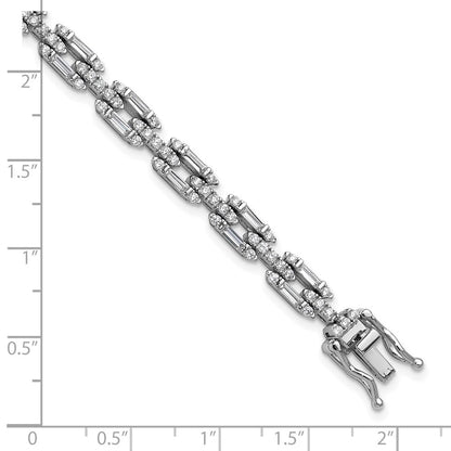 Sterling Silver Cheryl M Rhodium Plated Polished Fancy CZ Link Bracelet