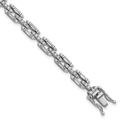 Sterling Silver Cheryl M Rhodium Plated Polished Fancy CZ Link Bracelet