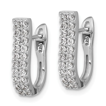 Sterling Silver Cheryl M Rhodium Plated Polished 2-Row CZ Hinged Hoop Earrings