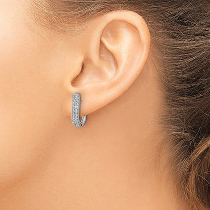 Sterling Silver Cheryl M Rhodium Plated Polished 2-Row CZ Hinged Hoop Earrings