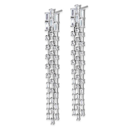 Sterling Silver Cheryl M Rh-Pltd Polished Fancy 3-Row CZ Post Dangle Earrings