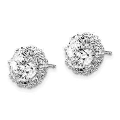 Sterling Silver Cheryl M Rhodium-Plated Brilliant-Cut Cz Round Post Earrings