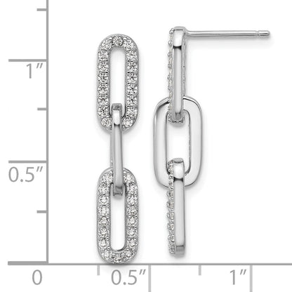 Sterling Silver Cheryl M Rhodium Plated Polished CZ Paperclip Link Post Dangle Earrings