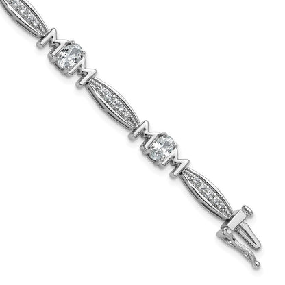 Sterling Silver Cheryl M Rhodium Plated CZ Mom W/ Safety Clasp Bracelet