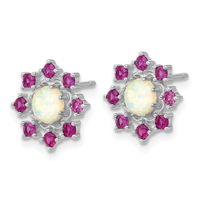 Sterling Silver Cheryl M Rh-Pltd Cr. Opal & Pink Crystal Flower Post Earrings