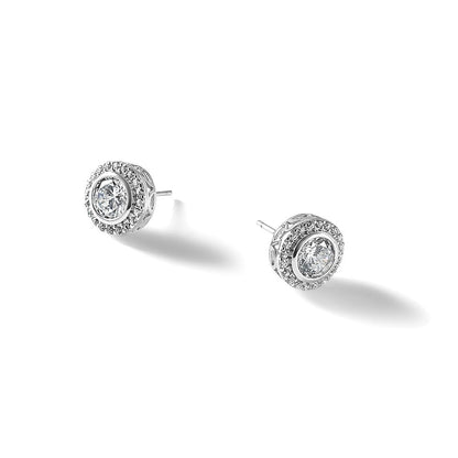 Sterling Silver Cheryl M Rhodium-Plated CZ Halo Post Earrings