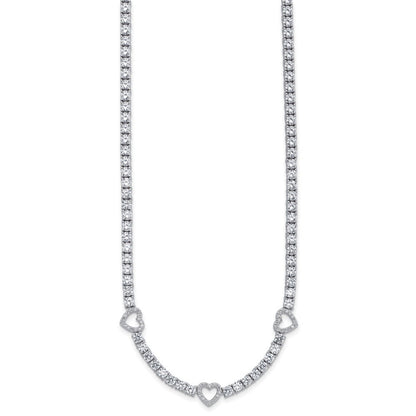 Sterling Silver Cheryl M Rhodium-Plated CZ Hearts Necklace