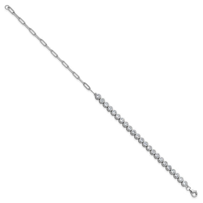 Sterling Silver Cheryl M Rhodium Plated Bezel Set CZ & Paperclip Link Bracelet