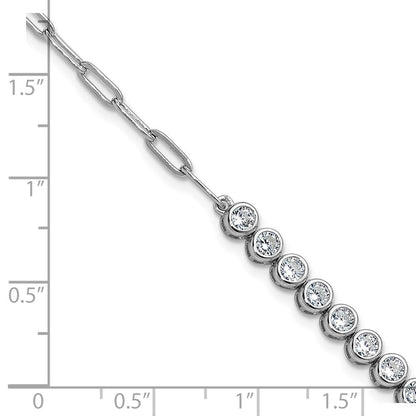 Sterling Silver Cheryl M Rhodium Plated Bezel Set CZ & Paperclip Link Bracelet