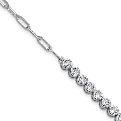 Sterling Silver Cheryl M Rhodium Plated Bezel Set CZ & Paperclip Link Bracelet