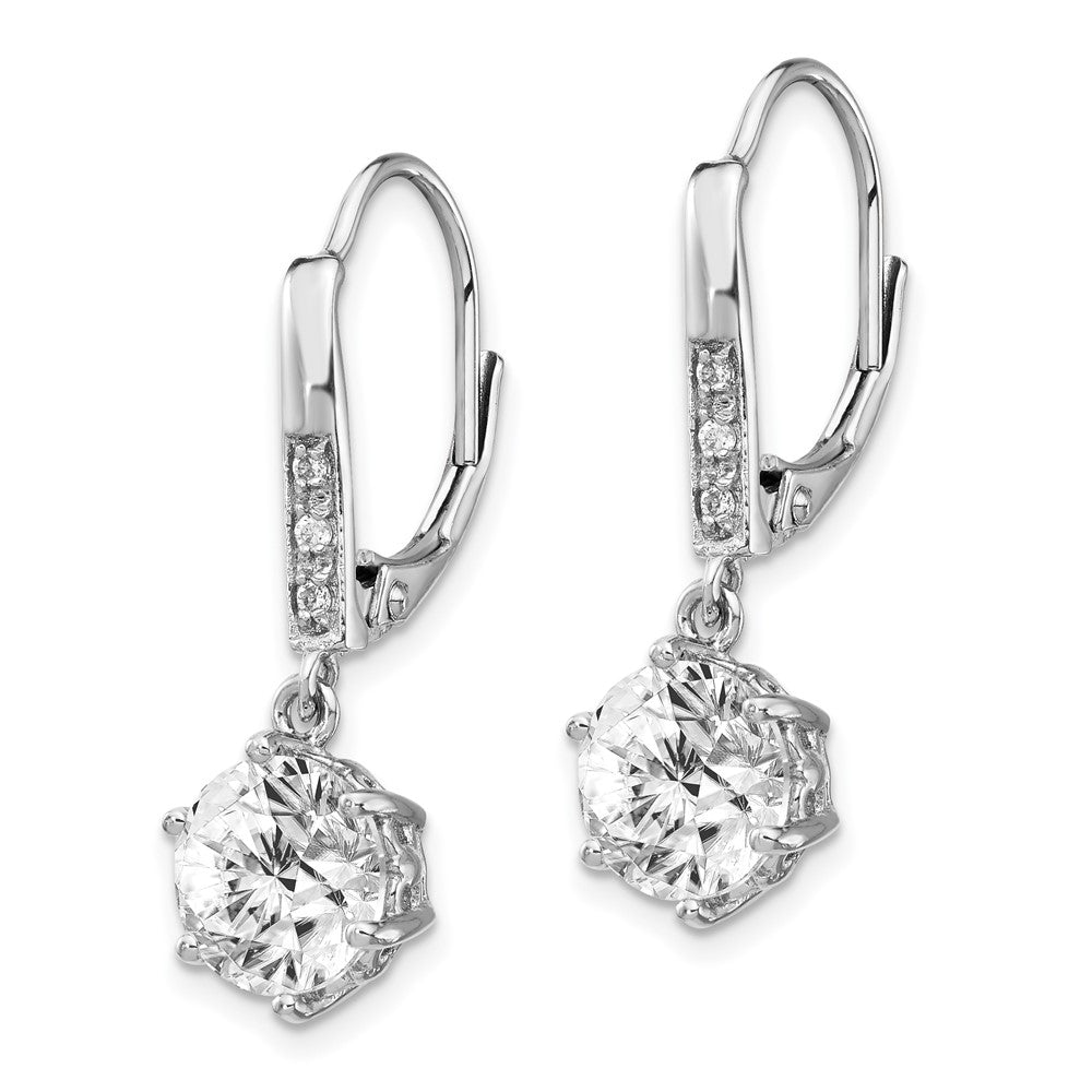 Sterling Silver Cheryl M Rhodium-Plated Brilliant-Cut Cz Dangle Leverback Earrings