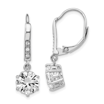 Sterling Silver Cheryl M Rhodium-Plated Brilliant-Cut Cz Dangle Leverback Earrings