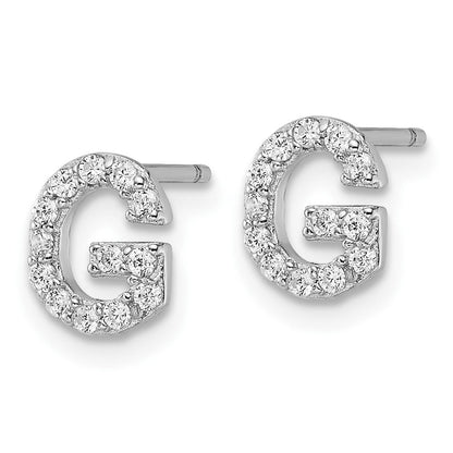 Sterling Silver Cheryl M Rhodium Plated Polished Letter G CZ Initial Post Earrings
