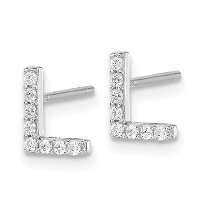 Sterling Silver Cheryl M Rhodium Plated Polished Letter L CZ Initial Post Earrings