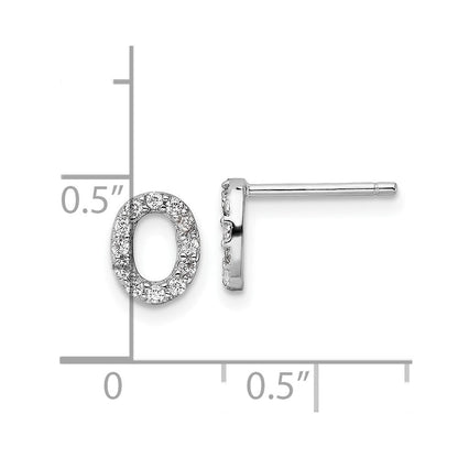 Sterling Silver Cheryl M Rhodium Plated Polished Letter O CZ Initial Post Earrings