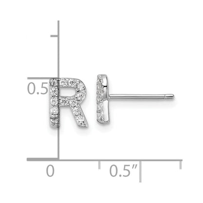 Sterling Silver Cheryl M Rhodium Plated Polished Letter R CZ Initial Post Earrings