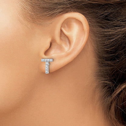 Sterling Silver Cheryl M Rhodium Plated Polished Letter T CZ Initial Post Earrings