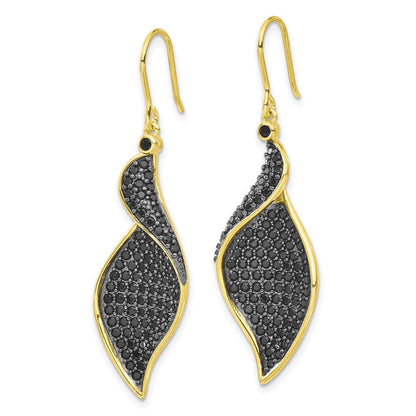 Sterling Silver Cheryl M Gold-Plated W/ Blk Rh Black CZ Fancy Dangle Earrings