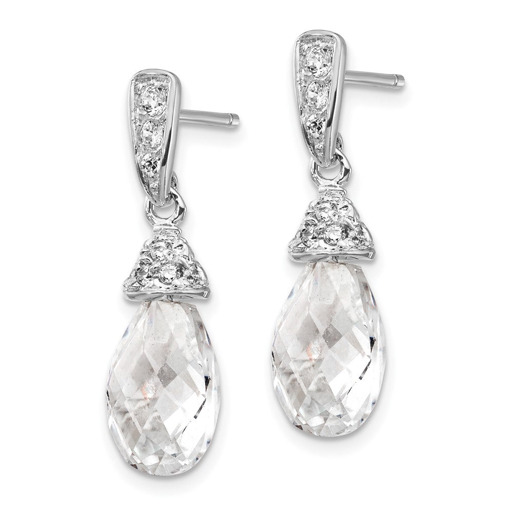 Sterling Silver Cheryl M Rhodium-Plated Faceted Briolette And Brilliant-Cut Cz Post Dangle Earrings