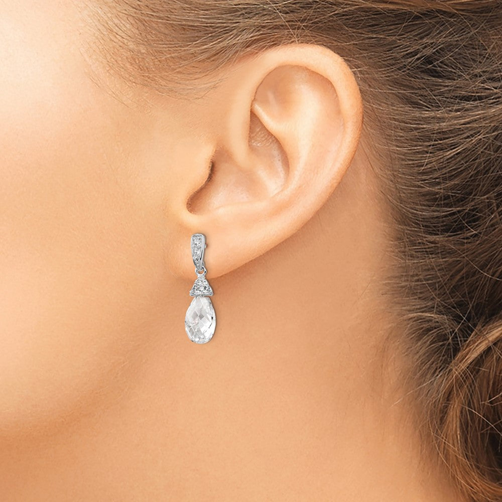 Sterling Silver Cheryl M Rhodium-Plated Faceted Briolette And Brilliant-Cut Cz Post Dangle Earrings