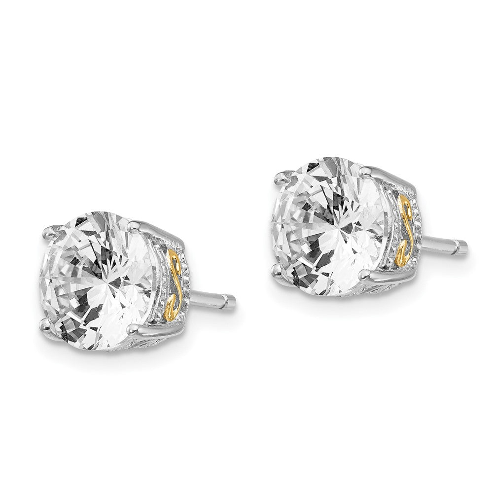 Sterling Silver Cheryl M Rhodium-Plated With Gold-Plated Accent Brilliant-Cut 8mm Cz Stud Post Earrings