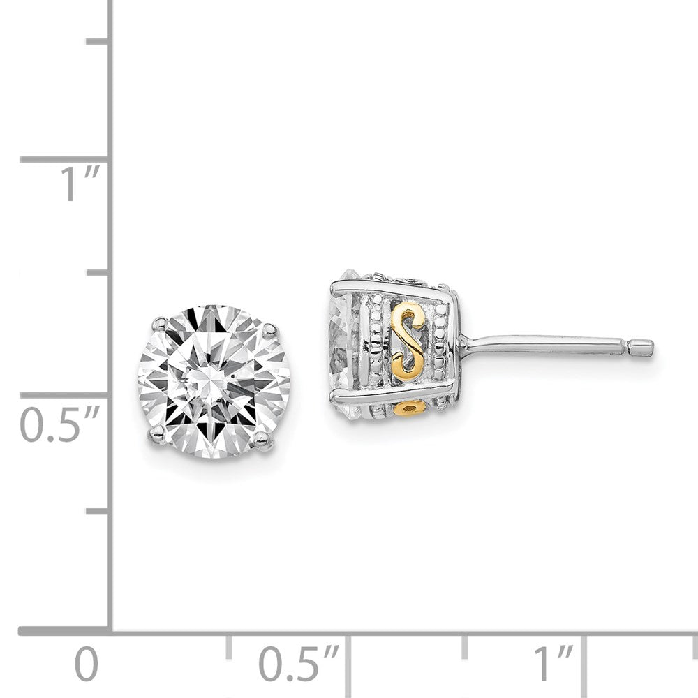 Sterling Silver Cheryl M Rhodium-Plated With Gold-Plated Accent Brilliant-Cut 8mm Cz Stud Post Earrings