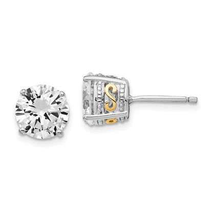 Sterling Silver Cheryl M Rhodium-Plated With Gold-Plated Accent Brilliant-Cut 8mm Cz Stud Post Earrings