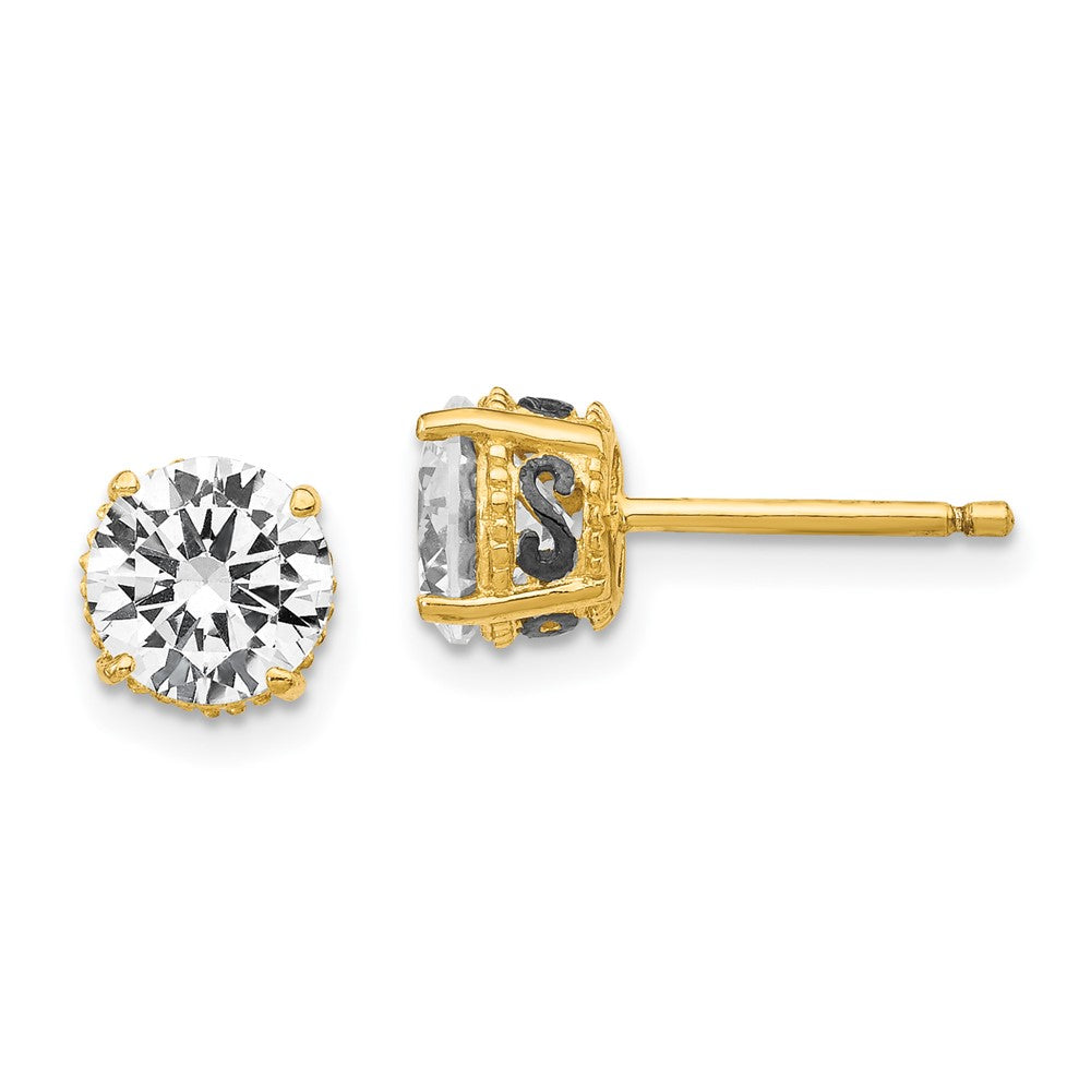 Sterling Silver Cheryl M Gold-Plated With Black Rhodium Accent Brilliant-Cut 6.5mm Cz Stud Post Earrings