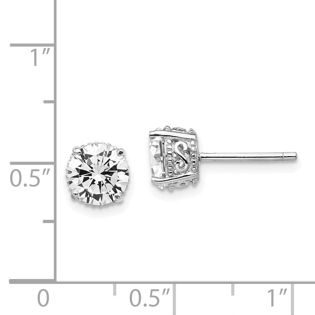 Sterling Silver Cheryl M Rhodium-Plated Brilliant-Cut Cz 6.5mm Stud Post Earrings