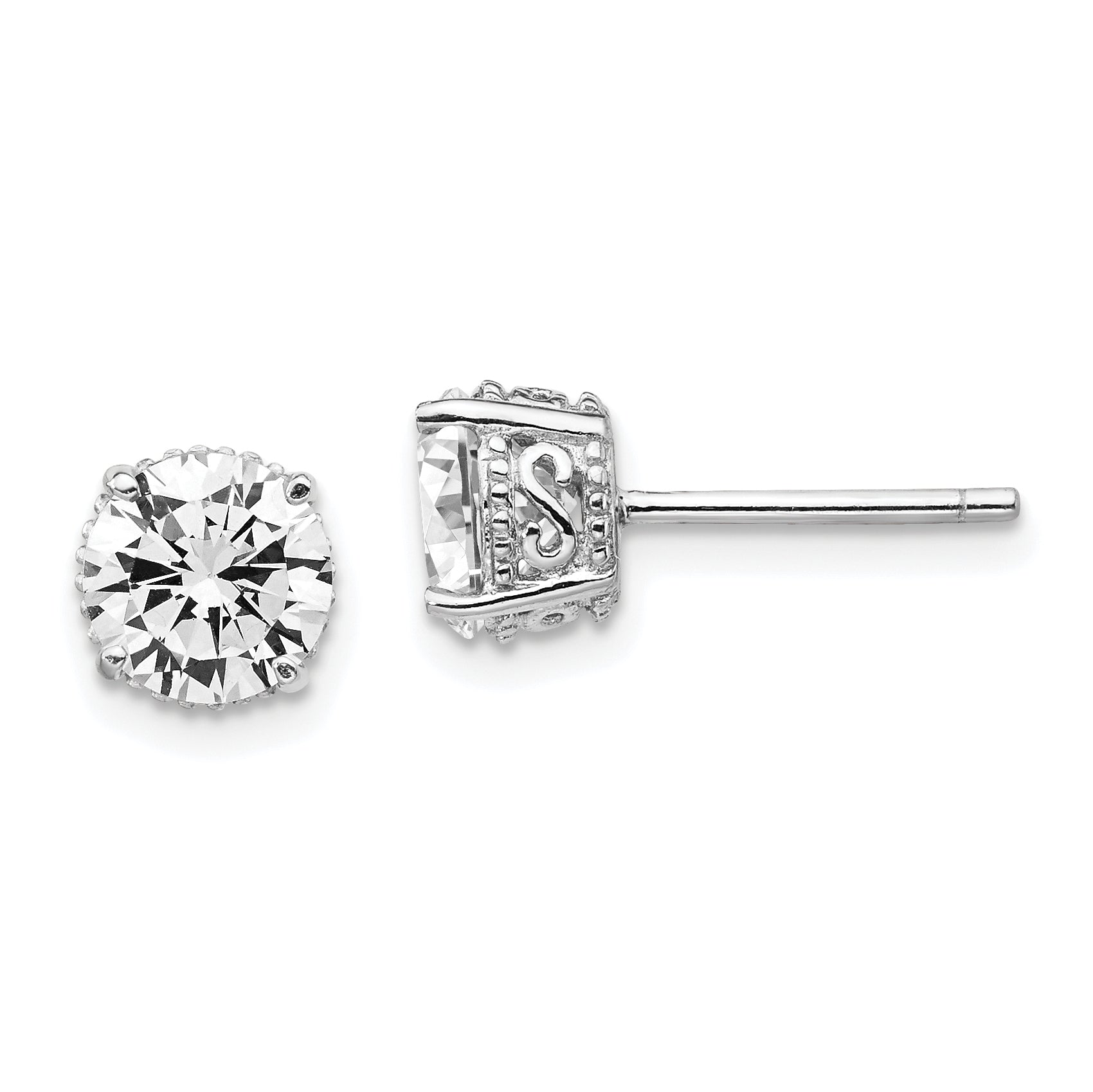 Sterling Silver Cheryl M Rhodium-Plated Brilliant-Cut Cz 6.5mm Stud Post Earrings