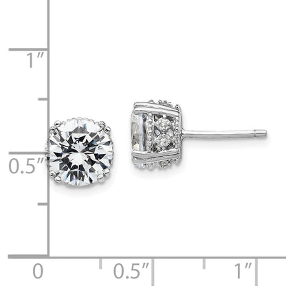 Sterling Silver Cheryl M Rhodium-Plated Brilliant-Cut 8mm Cz Stud Post Earrings