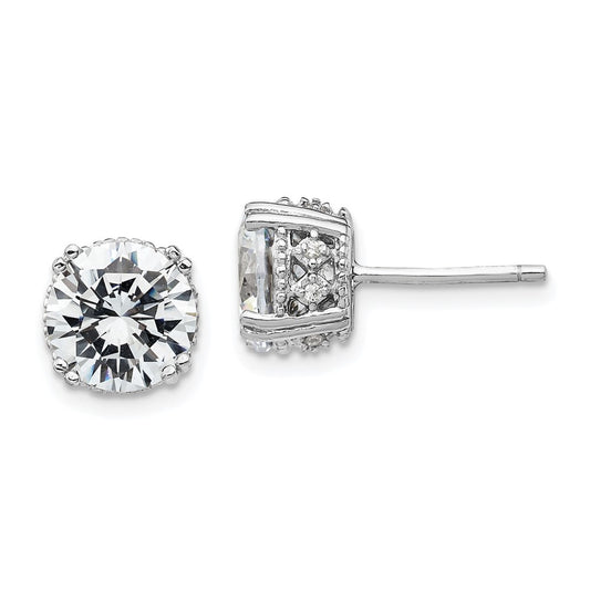 Sterling Silver Cheryl M Rhodium-Plated Brilliant-Cut 8mm Cz Stud Post Earrings