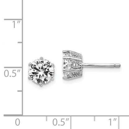 Sterling Silver Cheryl M Rhodium-Plated Brilliant-Cut 6.5mm Cz Post Stud Earrings