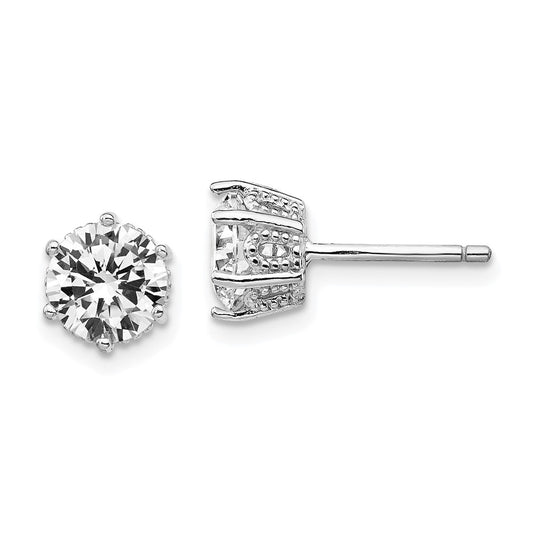 Sterling Silver Cheryl M Rhodium-Plated Brilliant-Cut 6.5mm Cz Post Stud Earrings