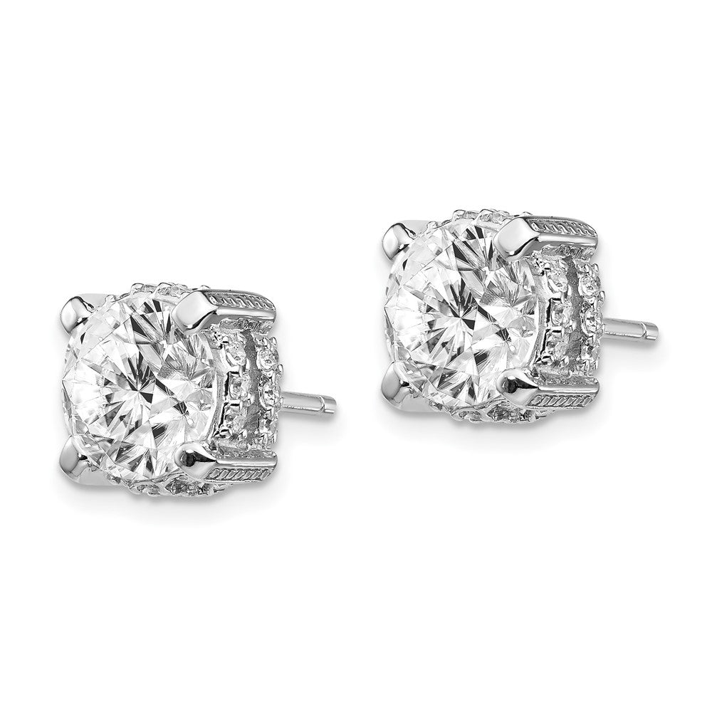 Sterling Silver Cheryl M Rhodium-Plated Brilliant-Cut 8mm Cz Stud Post Earrings