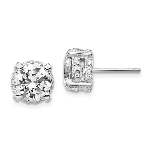 Sterling Silver Cheryl M Rhodium-Plated Brilliant-Cut 8mm Cz Stud Post Earrings