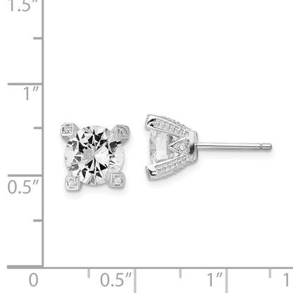 Sterling Silver Cheryl M Rhodium-Plated Brilliant-Cut Cz 8mm Stud Post Earrings