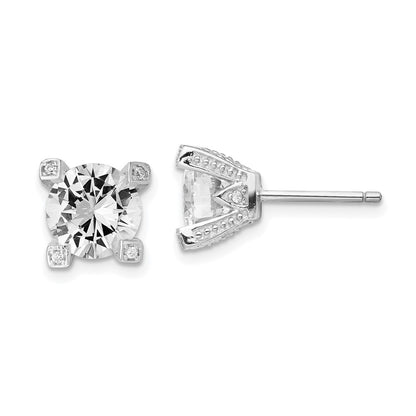 Sterling Silver Cheryl M Rhodium-Plated Brilliant-Cut Cz 8mm Stud Post Earrings