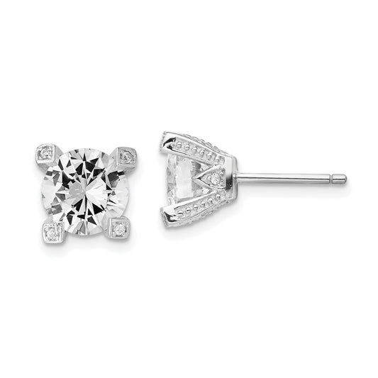 Sterling Silver Cheryl M Rhodium-Plated Brilliant-Cut Cz 8mm Stud Post Earrings