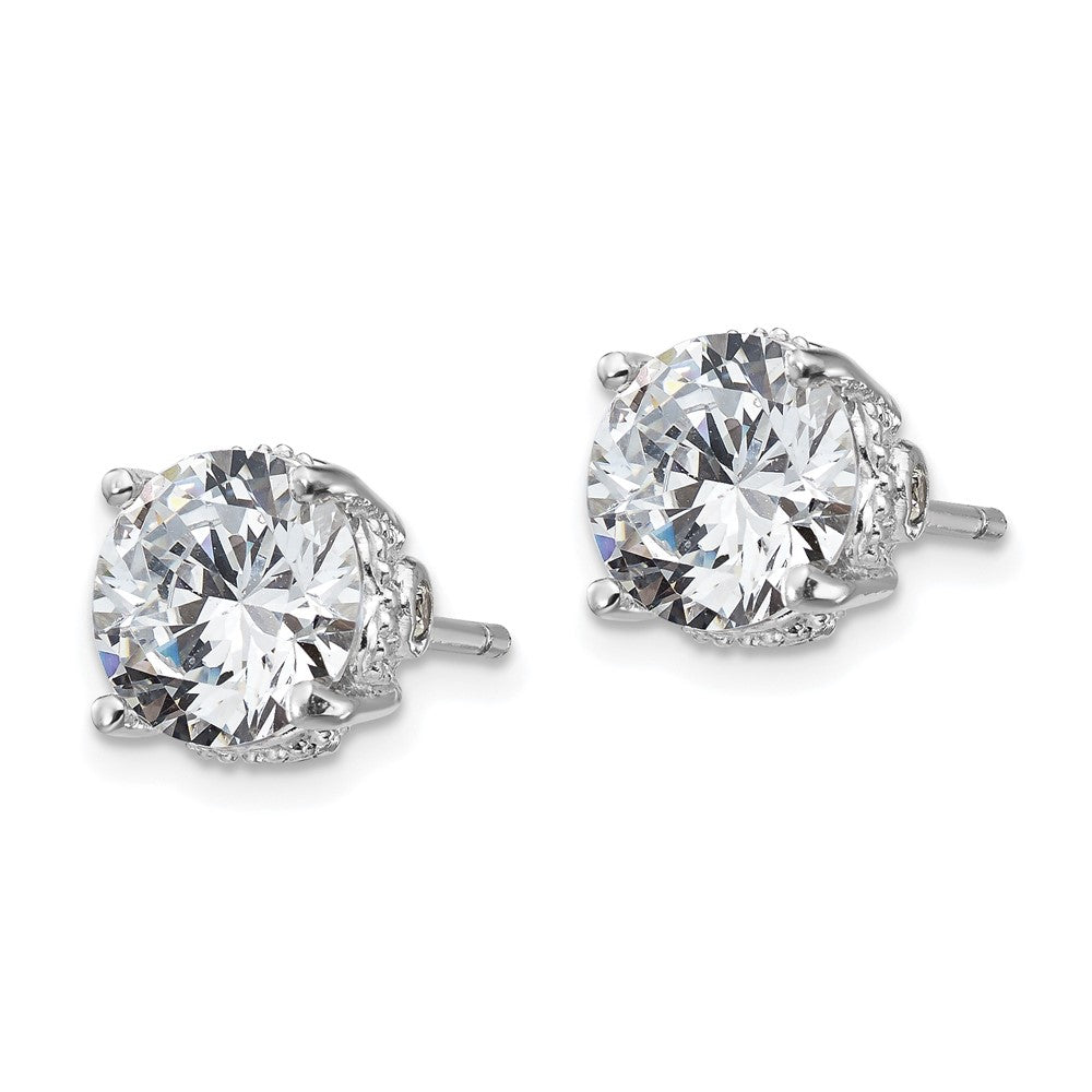 Sterling Silver Cheryl M Rhodium-Plated Brilliant-Cut Cz 8mm Stud Post Earrings