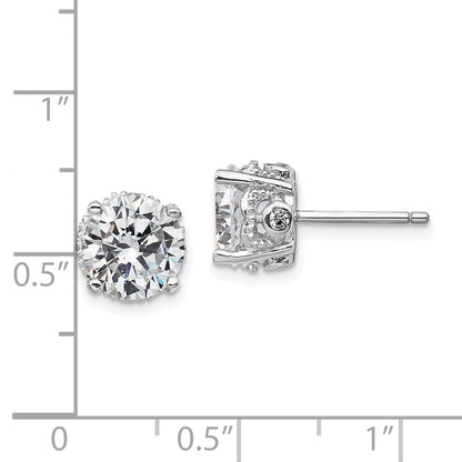 Sterling Silver Cheryl M Rhodium-Plated Brilliant-Cut Cz 8mm Stud Post Earrings