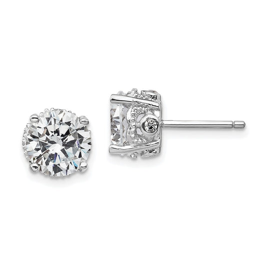 Sterling Silver Cheryl M Rhodium-Plated Brilliant-Cut Cz 8mm Stud Post Earrings